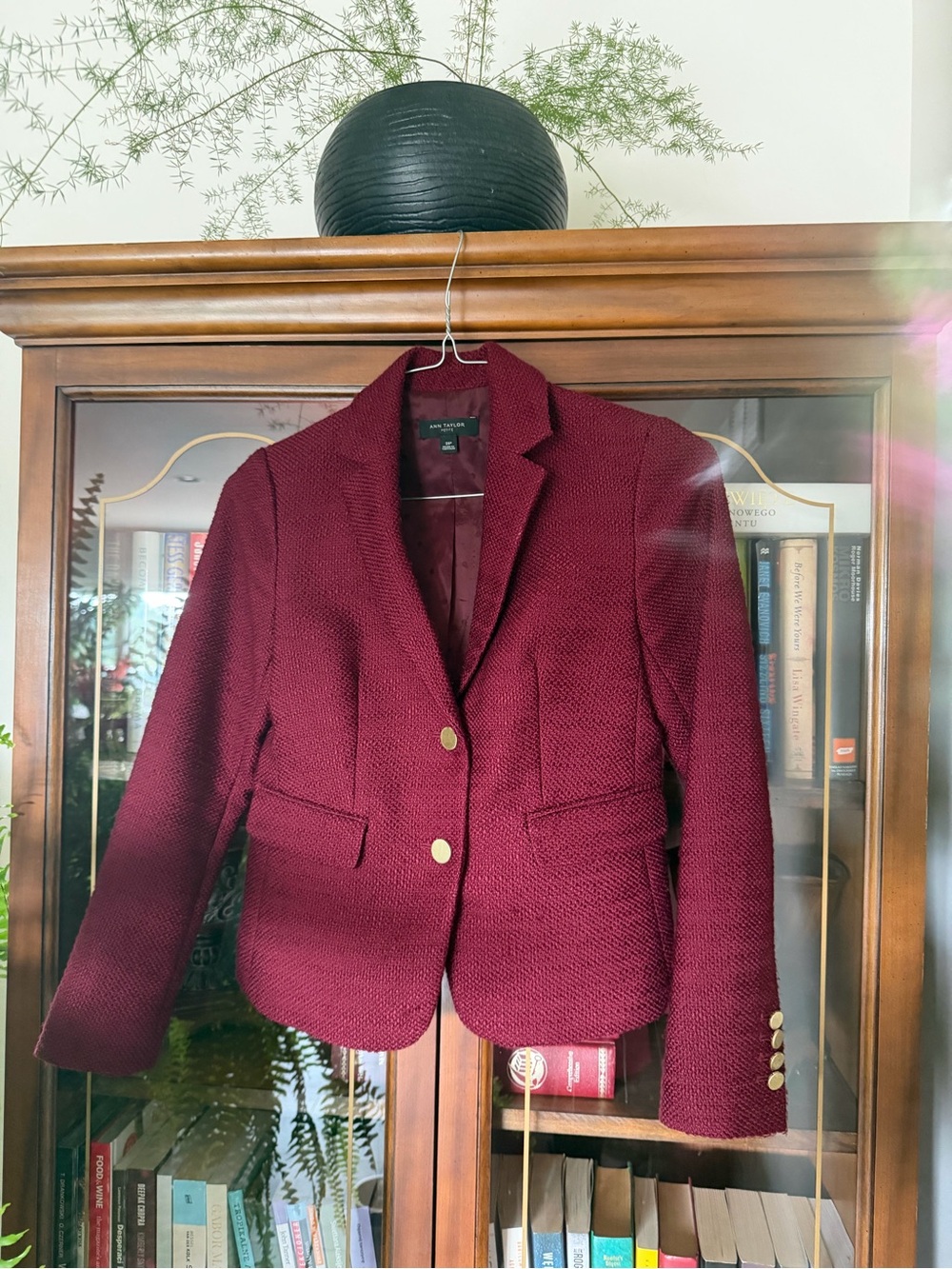 Talbots Burgundy Textured Blazer with Gold Buttons